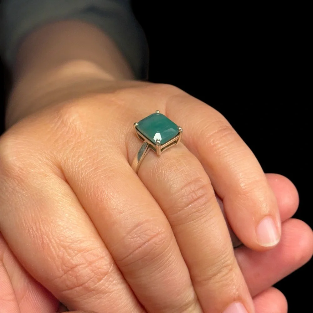 Pre-Owned 3.5ct Natural Emerald Ring 925 Sterling Silver Size 8